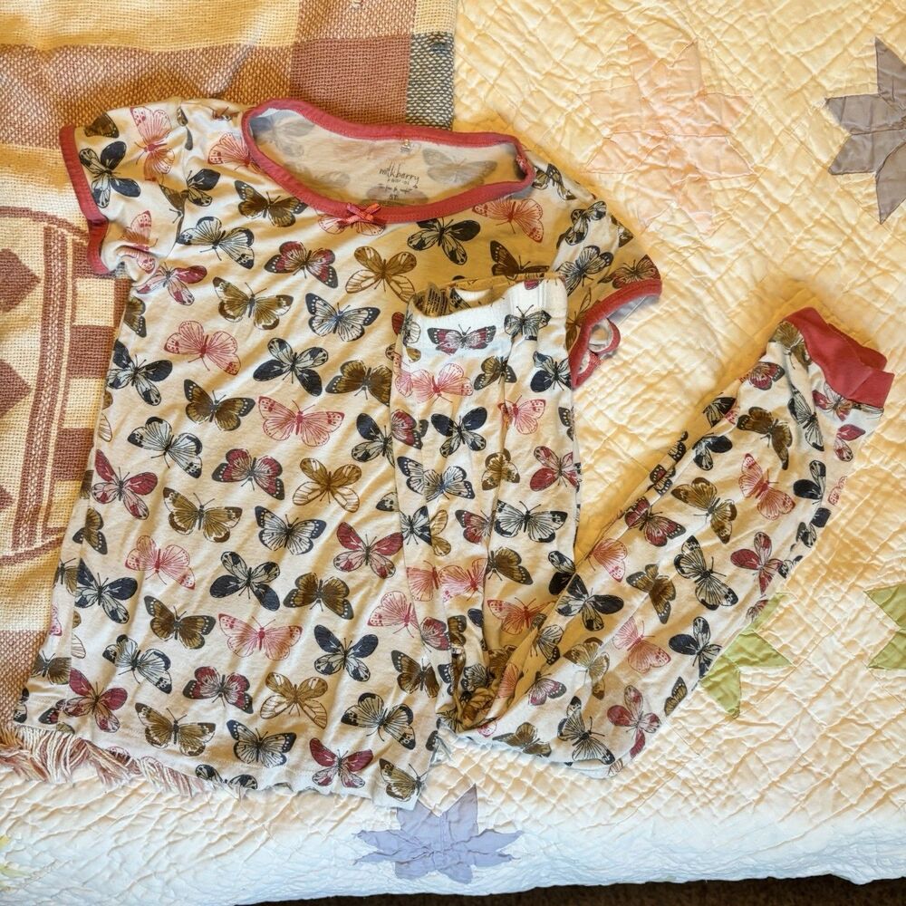 Milkberry Bamboo Baby 2 Piece Pajama Set Pink Butterfly Size 5T